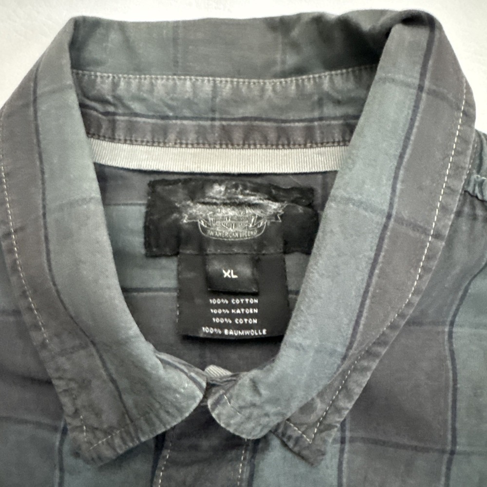 Harley Davidson 1 Shirt Mens XL Blue Plaid Black‎ Pearl Snap Short Sleeve - Picture 7 of 9